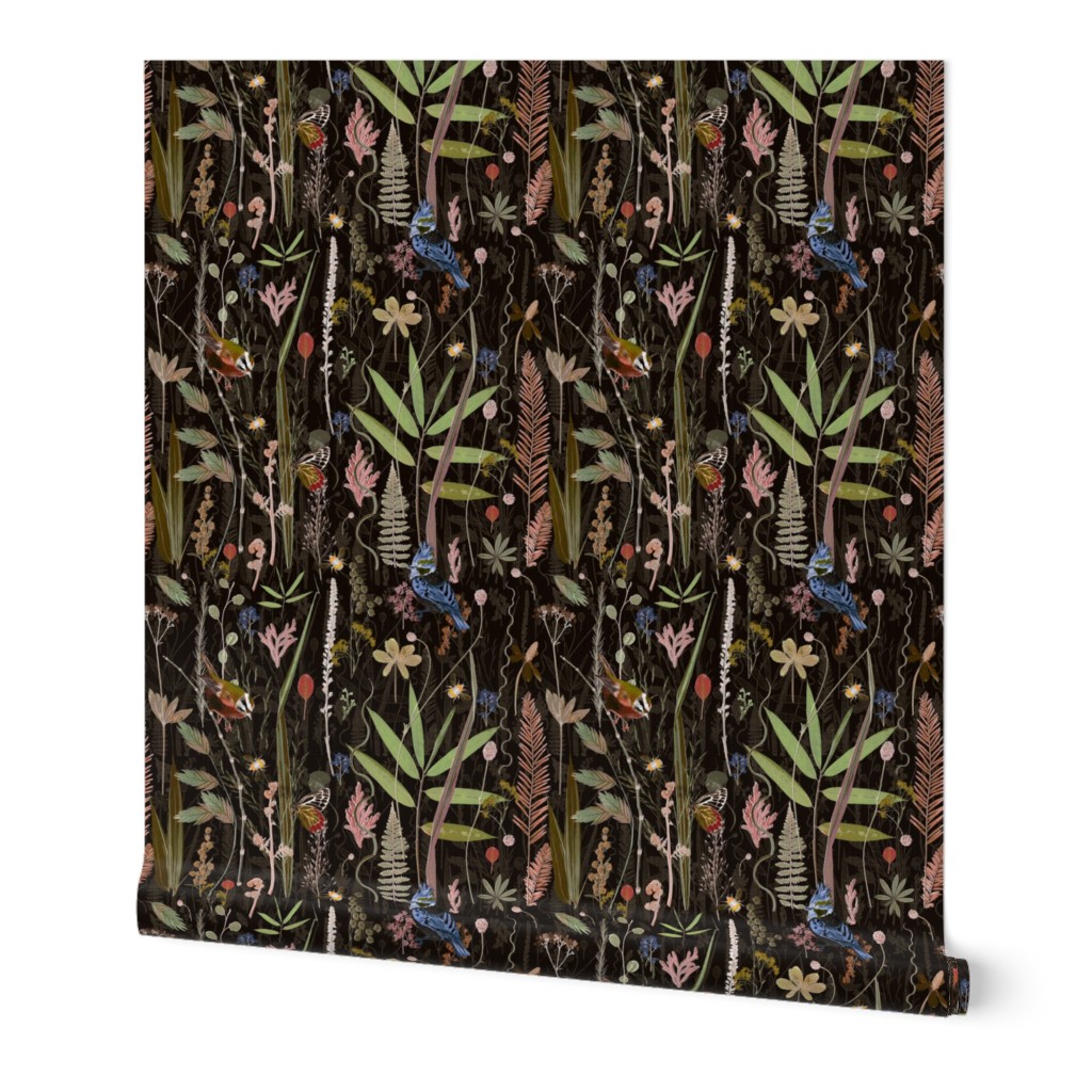 Grasses Birds Bees dark floral