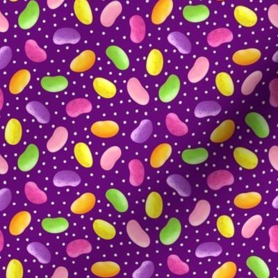 Colorful Jelly Beans on Purple with White Polka Dots