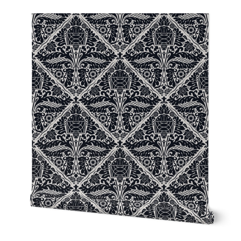 Hockey game damask black and gray - 12 inches