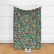 round leaves on teal // large scale