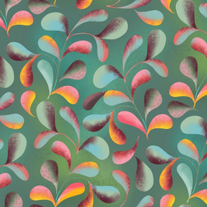 round leaves on teal // large scale