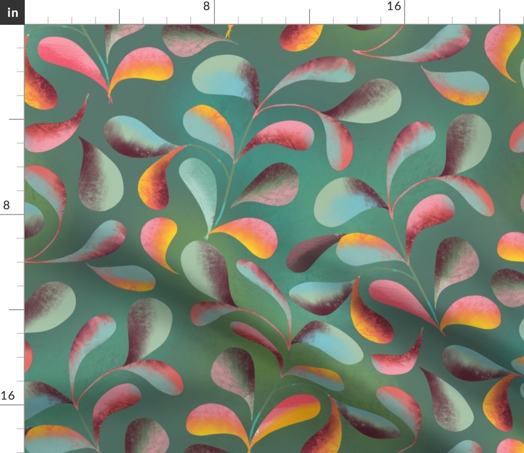 round leaves on teal // large scale