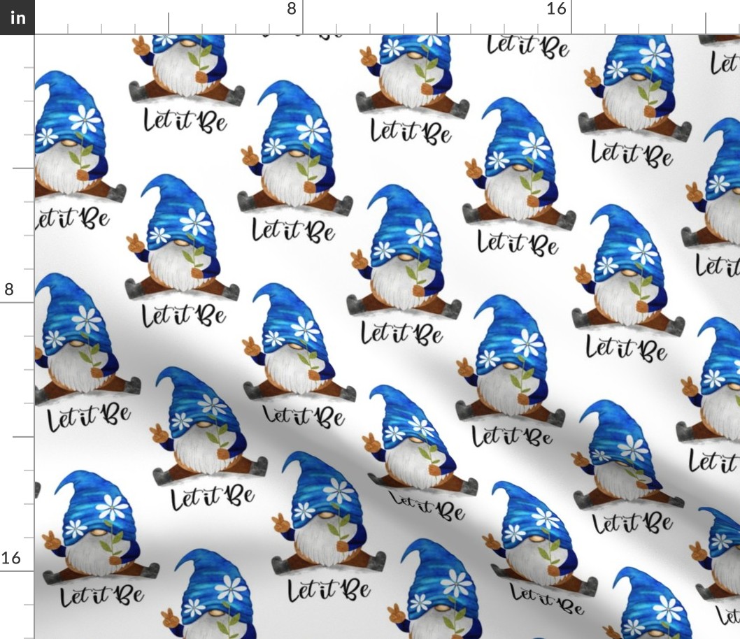 Let it Be Blue Gnomes on white - medium scale