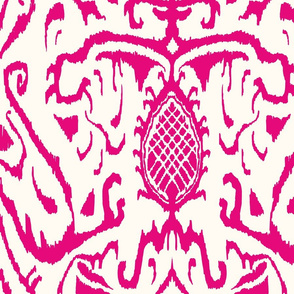 LARGE Pineapple Ikat - Leah - Hot Pink _ Bone White