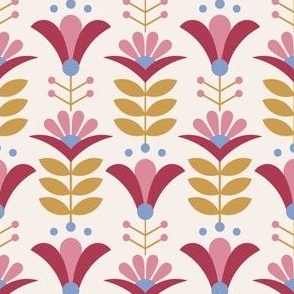 Folksy floral - Pink, red, yellow, baby blue - Medium