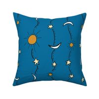 Sun, Moon and Stars on light blue sky