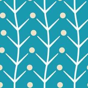 Branches and berries - Turquoise, white - Big