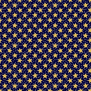 Golden stars in deep blue space