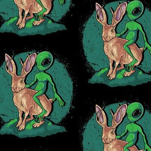 Green Alien Riding Jackalope