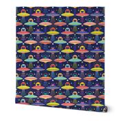 Intergalactic Cats- Rainbow Space Cat- Vintage Multicolored Pets- 80s Retro- Outer Space Ufo Arcade Games Wallpaper