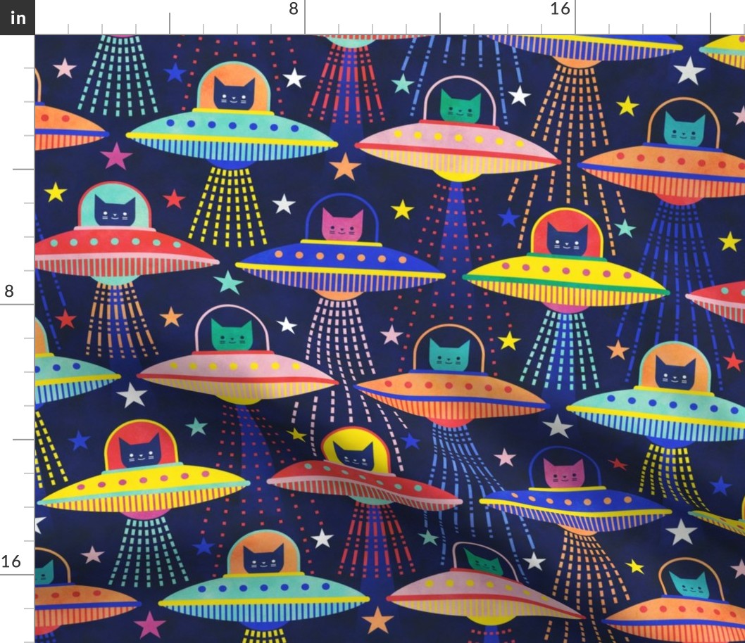 Intergalactic Cats- Rainbow Space Cat- Vintage Multicolored Pets- 80s Retro- Outer Space Ufo Arcade Games Wallpaper