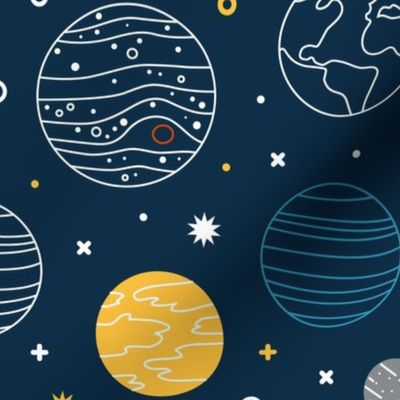 Not to Scale Line Art Solar System - Navy