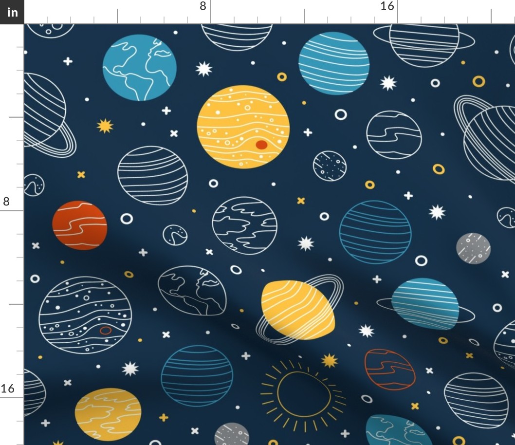 Not to Scale Line Art Solar System - Navy