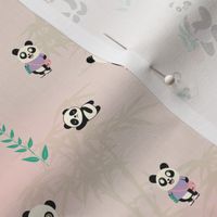 Panda bears  reading books  (or playful pink pandas and jolabokaflod)