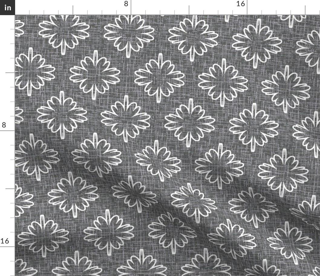 white daisies, chamomile, geometric flowers, daisy flowers, gray and white, floral, floral design, gray canvas, flower pattern, white flowers, large flowers, stylish, furniture upholstery, flax canvas, blooming,  nature, natural, geometric pattern