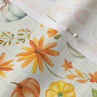 Fall Pumpkin Vines Light Green Linen