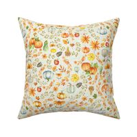 Fall Pumpkin Vines Light Green Linen