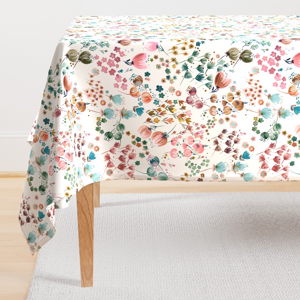 Ditsy floral - Nursery meadow floral - Pastel floral - Pink and green - Medium