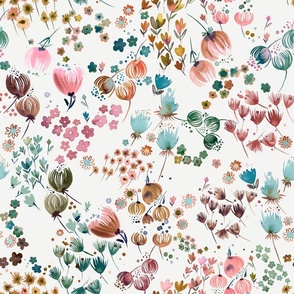 Ditsy floral - Nursery meadow floral - Pastel floral - Pink and green - Medium