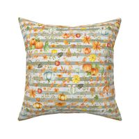 Fall Pumpkin Vines Green Linen Stripe