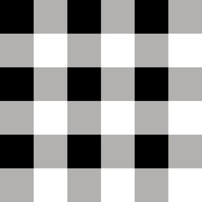 Medium Scale - Non-Directional - Plain Gingham - Black - Medium Gray - White