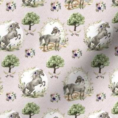 6" Royal Floral Horses Rain Faded Spanish Background