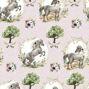6" Royal Floral Horses Rain Faded Spanish Background