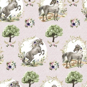 14" Royal Floral Horses Rain Faded Spanish Background