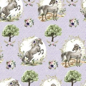 6" Royal Floral Horses Rain Lilac Background