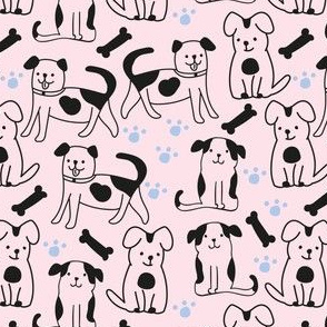 Cute dogs and blue paws / Pink  background