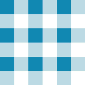Medium Scale - Non-Directional - Plain Gingham - Medium Blue - Light Blue  - White
