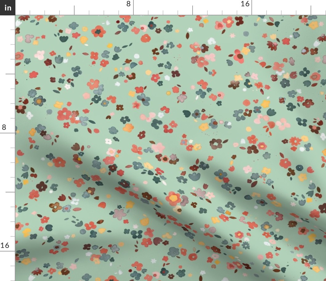 Ditsy flowers Mint green Medium