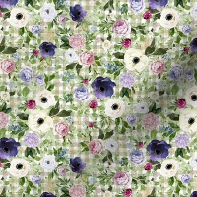 6" Royal Western Loose Florals with Dark Pastel Green Gingham Back