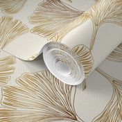 Gingko leaves gold on cream toile ivory wallpaper