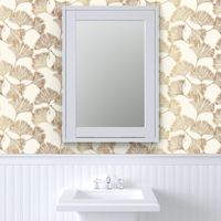 Gingko leaves gold on cream toile ivory wallpaper