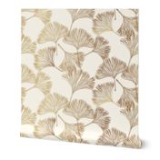 Gingko leaves gold on cream toile ivory wallpaper