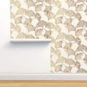 Gingko leaves gold on cream toile ivory wallpaper