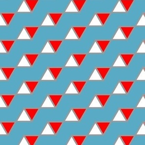 Red white blue, bright, contrasting, abstract pattern, geometric shapes, rhombuses and triangles, diagonal rows, geometric, abstract design, blue, retro style, simple, simplisity pattern, triangle