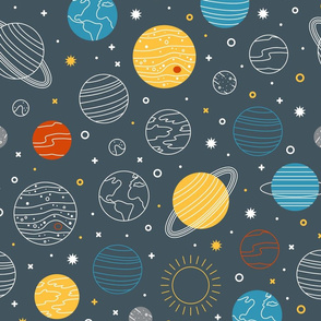 Not to Scale Line Art Solar System - Dark Grey