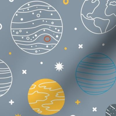 Not to Scale Line Art Solar System - Light Grey