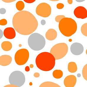 Bright, abstract, cheerful, summer, sunny, orange, abstract, dress pattern, simplicity pattern, bright spots, light, joyful, white background, gray and orange.