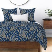 Waving Wheat Fields - Neo Art Deco - muted navy blue and beige - extra large scale