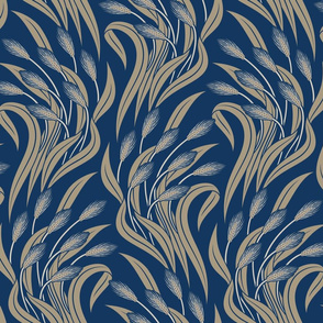 Waving Wheat Fields - Neo Art Deco - muted navy blue and beige - large scale