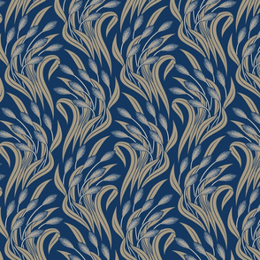 Waving Wheat Fields - Neo Art Deco - muted navy blue and beige - medium scale