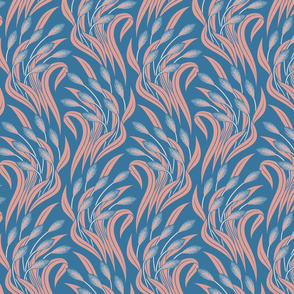 Waving Wheat Fields - Neo Art Deco - muted medium blue and peach - medium scale