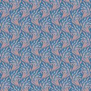 Waving Wheat Fields - Neo Art Deco - muted medium blue and peach - small scale