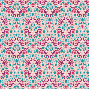 Strawberry damask - teal and purple