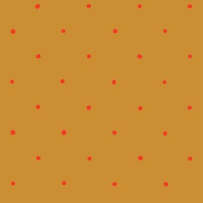 Coral red dots on mustard yellow