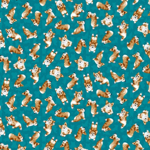 Yoga Corgis - small size - dark teal