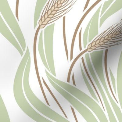 Waving Wheat Fields - Neo Art Deco - white green - extra large scale